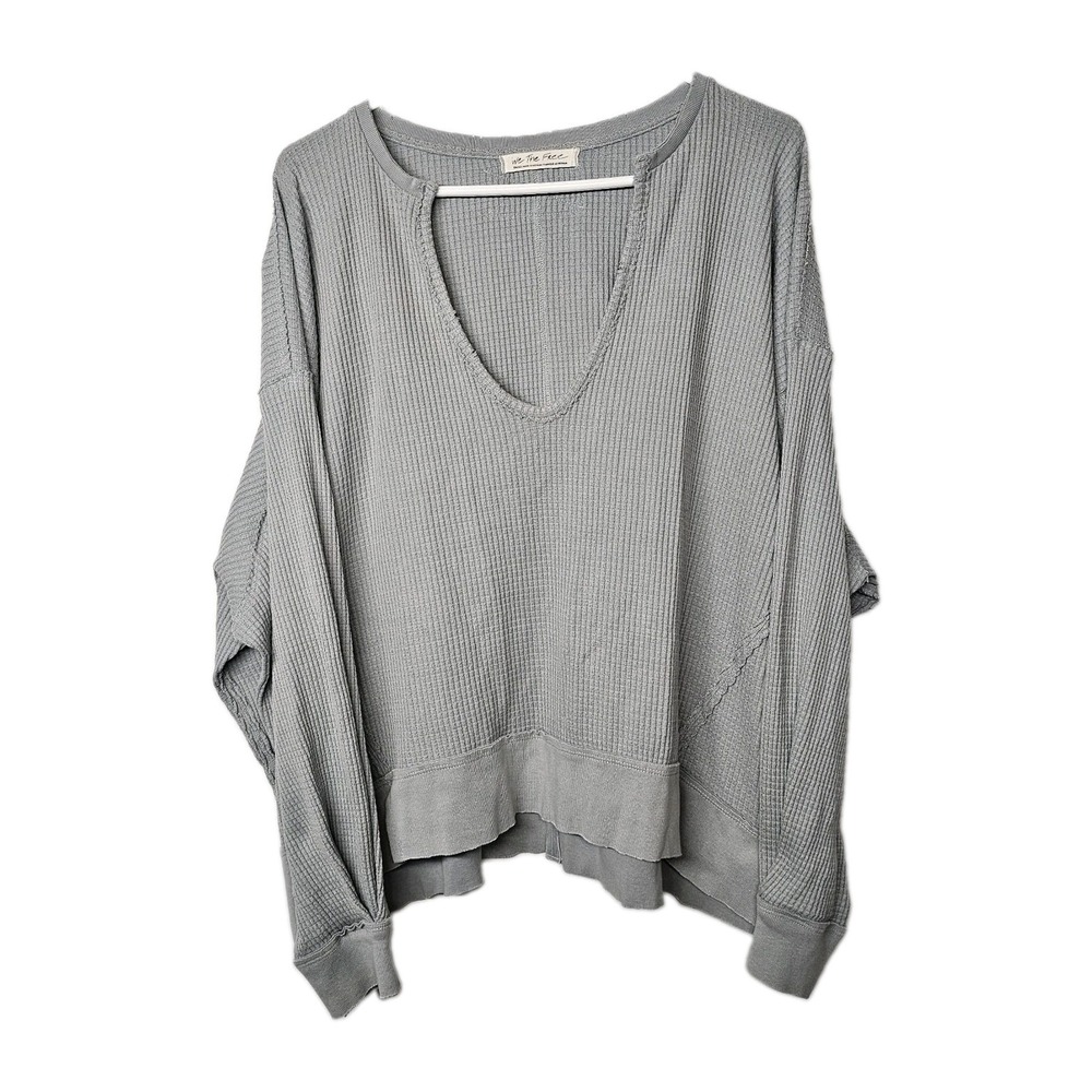 Free People We The Free Owen Grey Thermal Oversized Waffle Knit Top Sz Small